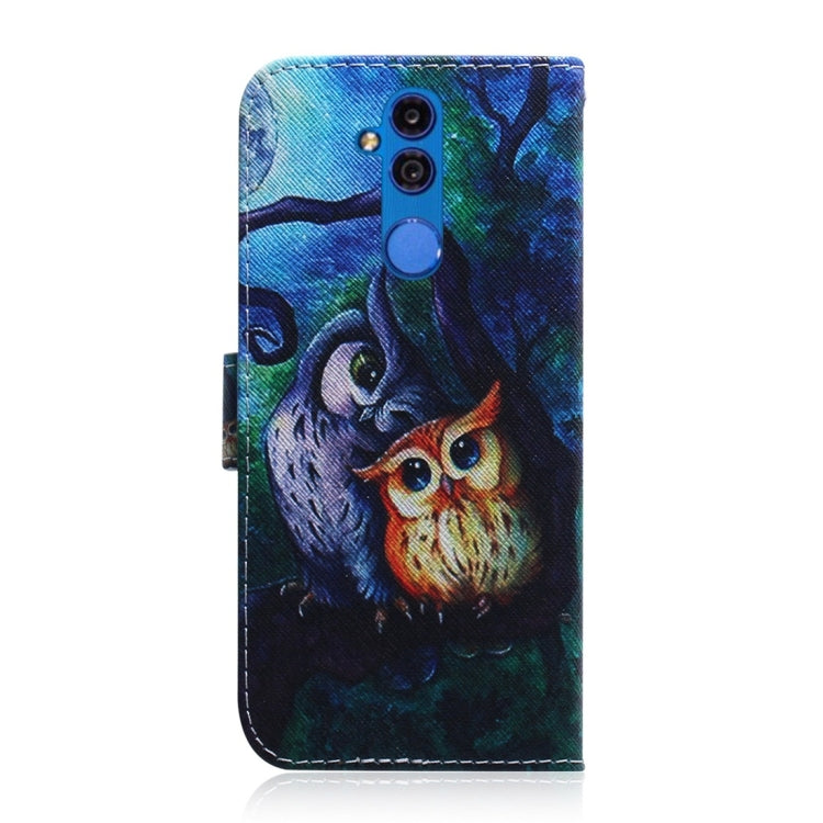 適用於華為 Mate 20 Lite 油畫貓頭鷹圖案 彩繪左右開皮套，帶支架&卡槽&錢包