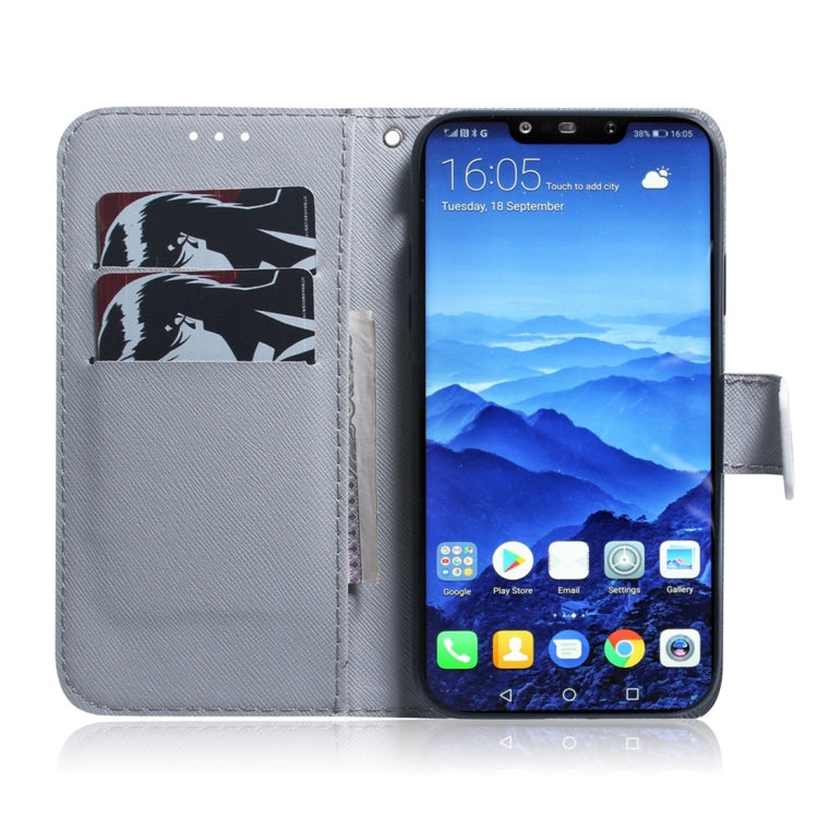 適用於華為 Mate 20 Lite 白狼圖案 彩繪左右開皮套，帶支架&卡槽&錢包