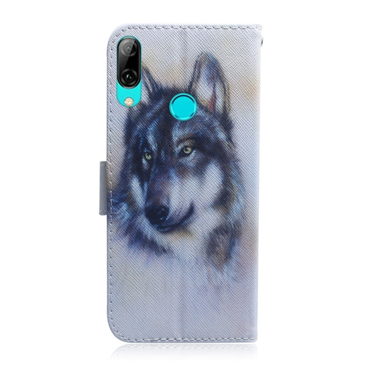 適用於華為 P Smart  / 榮耀 10 Lite 白狼圖案 彩繪左右開皮套，帶支架&卡槽&錢包