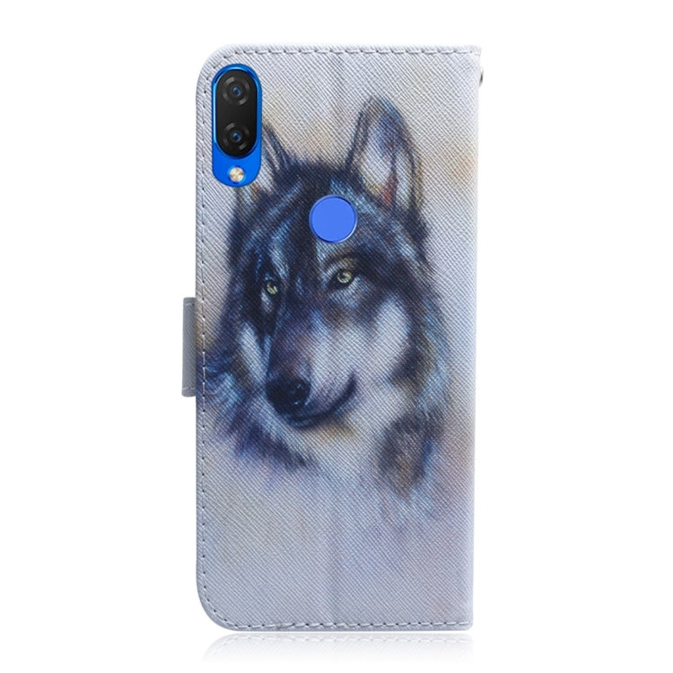 適用於華為 P Smart+ 2019 / Nova 3i 白狼圖案 彩繪左右開皮套，帶支架&卡槽&錢包