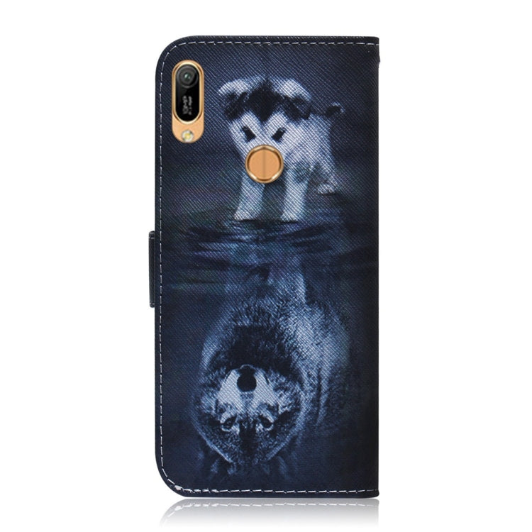 適用於華為 Y6  狼和狗圖案 彩繪左右開皮套，帶支架&卡槽&錢包