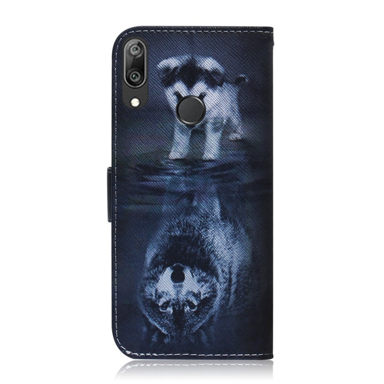 適用於華為 Y7 Prime  / Y7 Pro  / 暢享 9 狼和狗圖案 彩繪左右開皮套，帶支架&卡槽&錢包