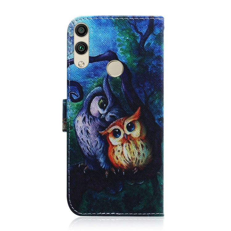 適用於華為 榮耀 8C 油畫貓頭鷹圖案 彩繪左右開皮套，帶支架&卡槽&錢包
