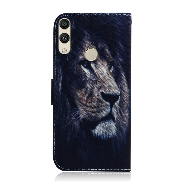 適用於華為 榮耀 8C 獅子圖案 彩繪左右開皮套，帶支架&卡槽&錢包