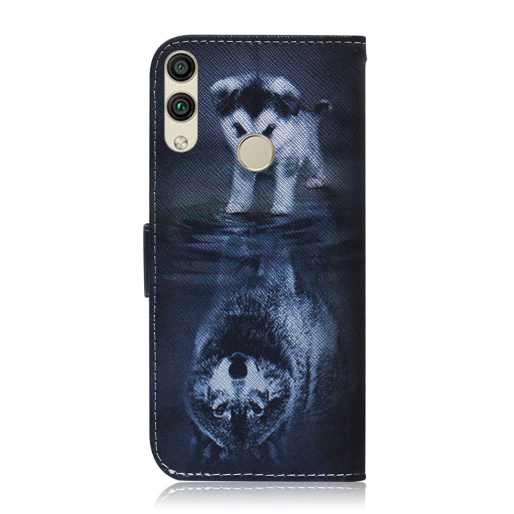 適用於華為 榮耀 8C 狼和狗圖案 彩繪左右開皮套，帶支架&卡槽&錢包