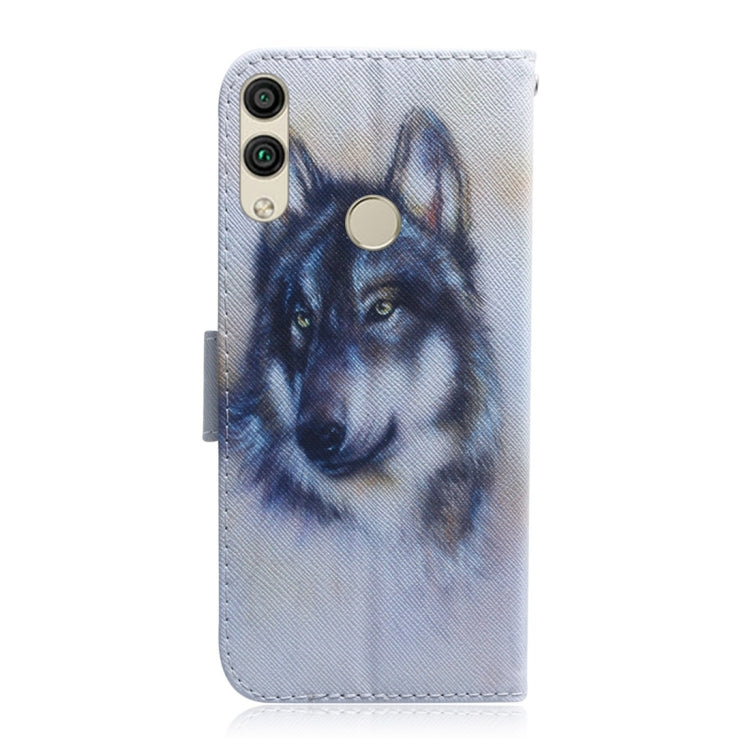 適用於華為 榮耀 8C 白狼圖案 彩繪左右開皮套，帶支架&卡槽&錢包