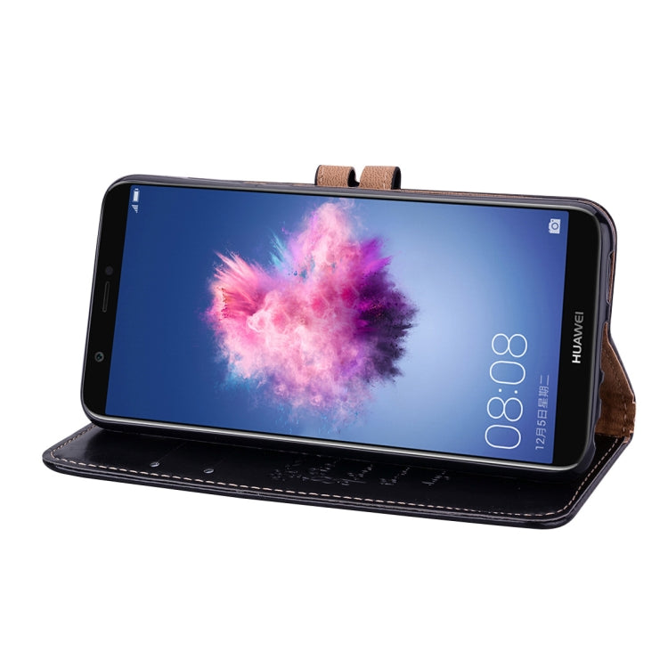 適用於華為 P Smart / Enjoy 7S  男女商務款油蠟紋左右翻蓋皮套帶支架&卡槽&錢包
