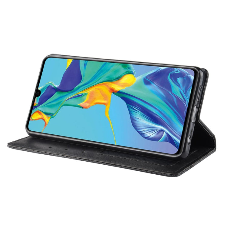 適用於華為 P30 磁扣瘋馬紋左右翻蓋皮套帶支架&卡槽&相框