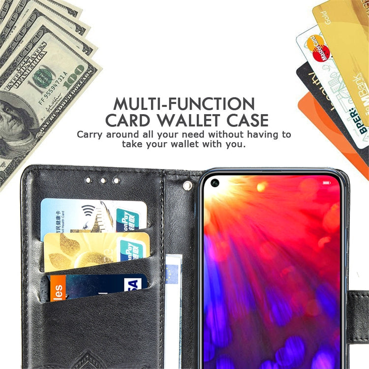 適用於華為 V20 蝶戀花圖案壓花左右開皮套 帶支架&卡槽&錢包&手繩