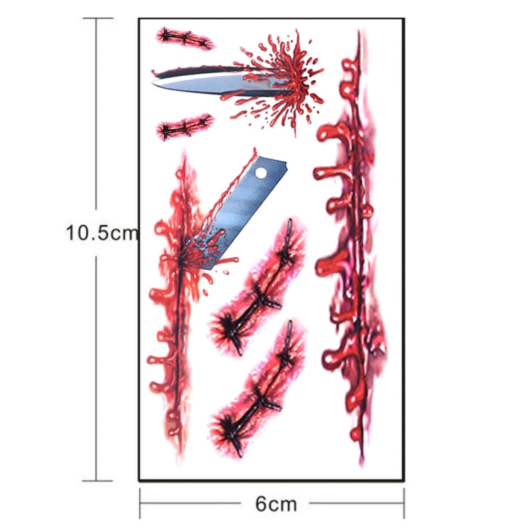 10pcs S-045 Halloween Terror Wound Realistic Blood Injury Scar Temporary Tattoo Sticker, S-045/10pcs