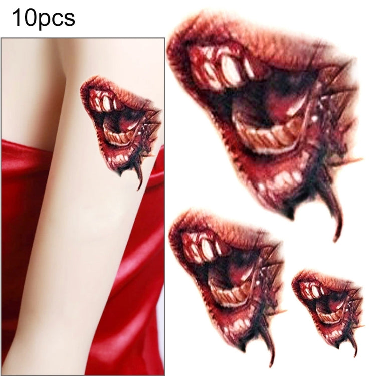 10pcs S-297 Halloween Terror Realistic Wound Blood Mouth Temporary Tattoo Sticker, S-297/10pcs
