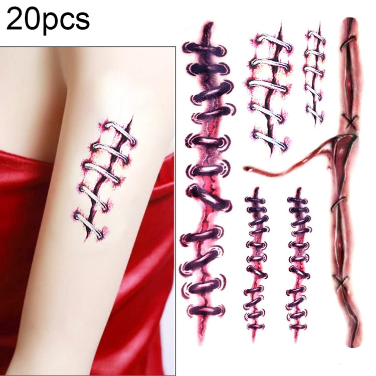 20pcs S-169 Halloween Terror Realistic Wound Injury Scar Temporary Tattoo Sticker, S-169/20pcs