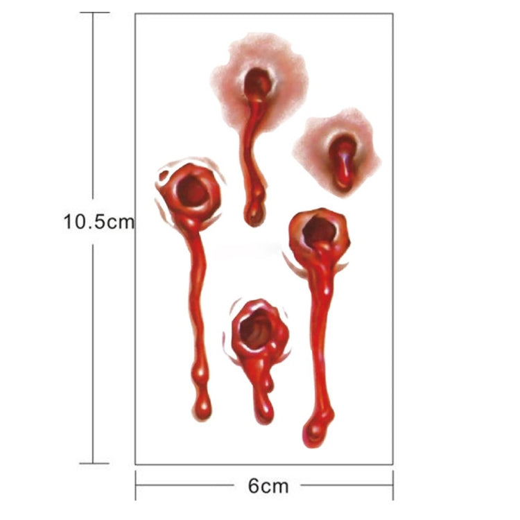 20pcs S-251 Halloween Terror Realistic Bullet Wound Blood Temporary Tattoo Sticker, S-251/20pcs