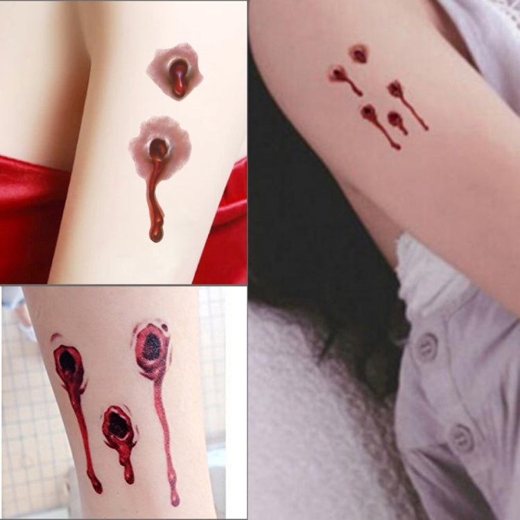 20pcs S-251 Halloween Terror Realistic Bullet Wound Blood Temporary Tattoo Sticker, S-251/20pcs