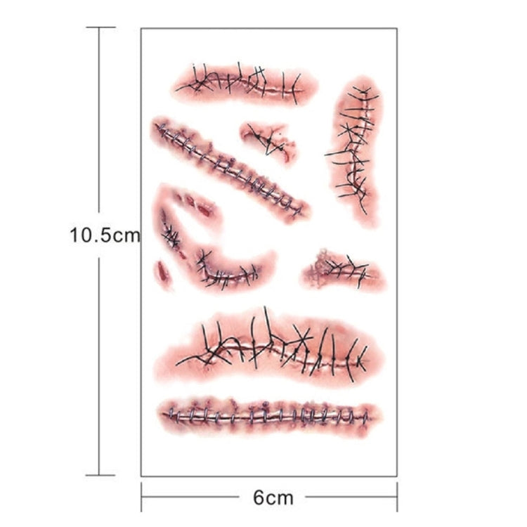 10pcs S-263 Halloween Terror Realistic Wound Injury Scar Temporary Tattoo Sticker, S-263/10pcs