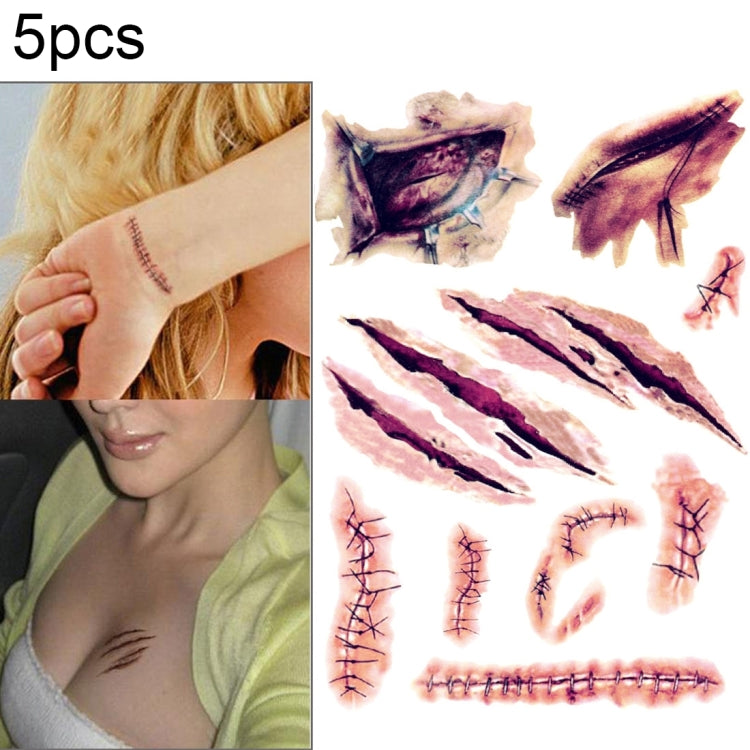 5pcs V-061 Halloween Terror Wound Realistic Scratches Injury Scar Temporary Tattoo Sticker, V-061/5pcs