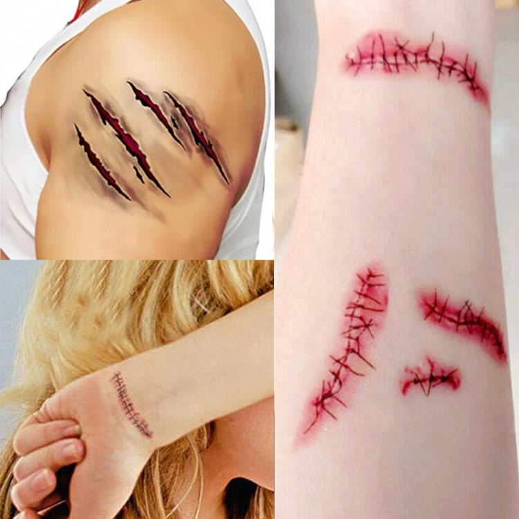 5pcs V-061 Halloween Terror Wound Realistic Scratches Injury Scar Temporary Tattoo Sticker, V-061/5pcs