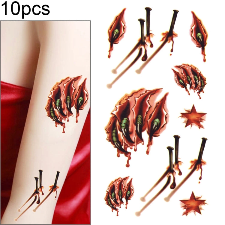 10pcs S-024 Halloween Terror Realistic Wound Blood Injury Scar Temporary Tattoo Sticker, S-024/10pcs