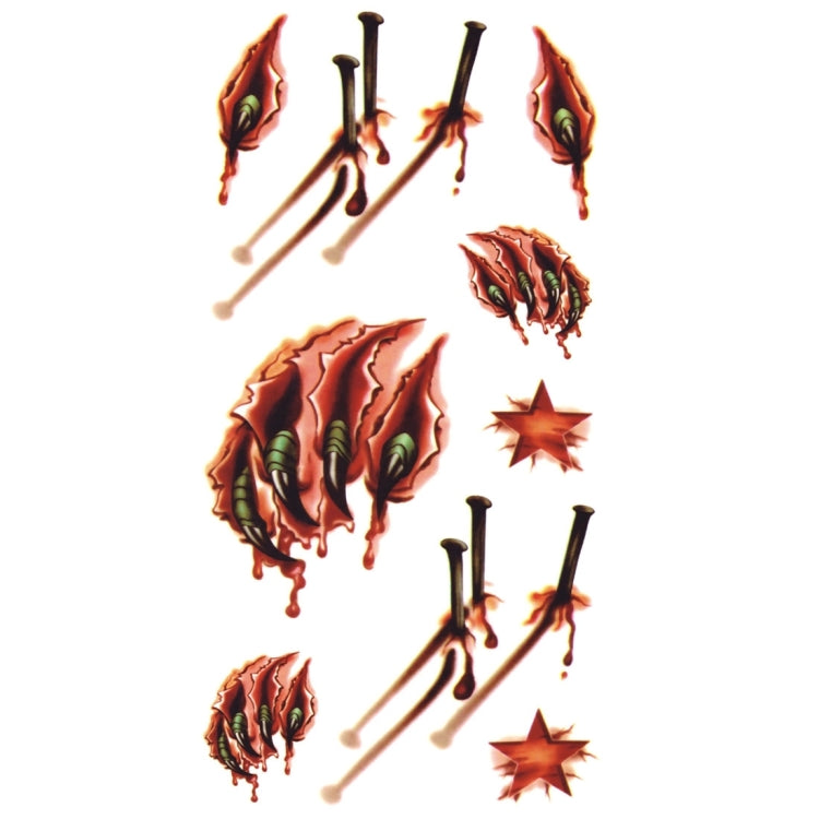 10pcs S-024 Halloween Terror Realistic Wound Blood Injury Scar Temporary Tattoo Sticker, S-024/10pcs