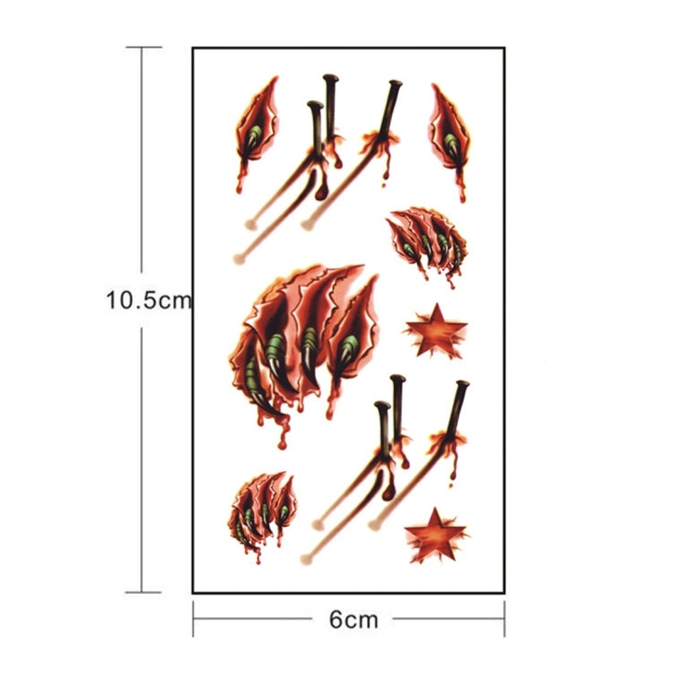 10pcs S-024 Halloween Terror Realistic Wound Blood Injury Scar Temporary Tattoo Sticker, S-024/10pcs