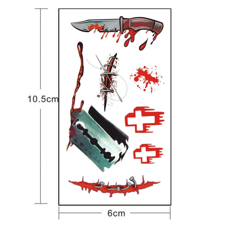 10pcs S-299 Halloween Terror Wound Realistic Blood Injury Scar Temporary Tattoo Sticker, S-299/10pcs