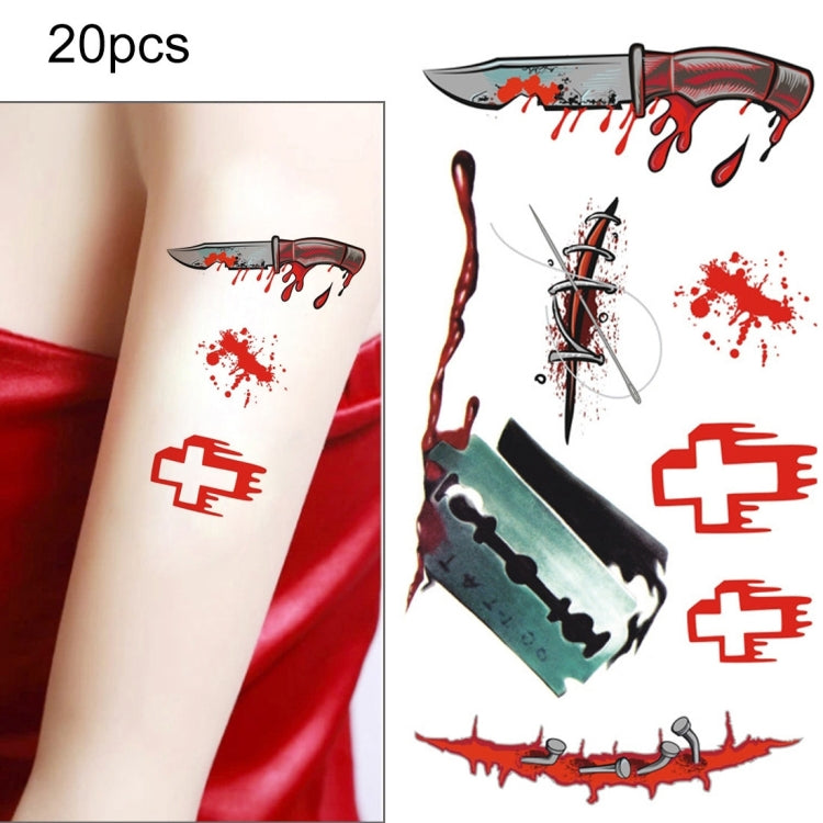 20pcs S-299 Halloween Terror Wound Realistic Blood Injury Scar Temporary Tattoo Sticker, S-299/20pcs