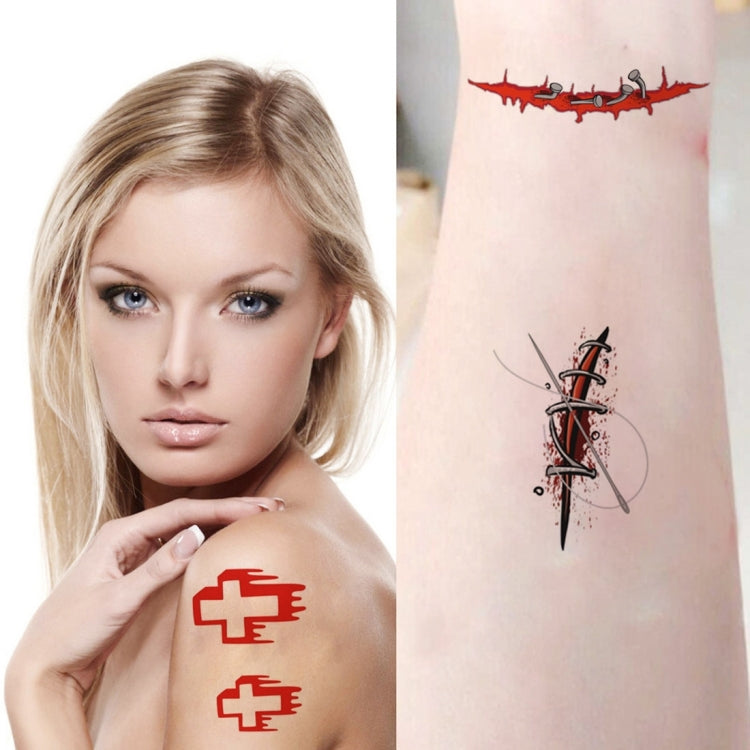 20pcs S-299 Halloween Terror Wound Realistic Blood Injury Scar Temporary Tattoo Sticker, S-299/20pcs