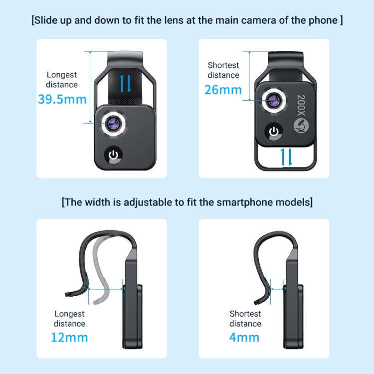 APEXEL APL-MS002BK 200倍放大高清通用便攜手機顯微鏡 帶LED燈