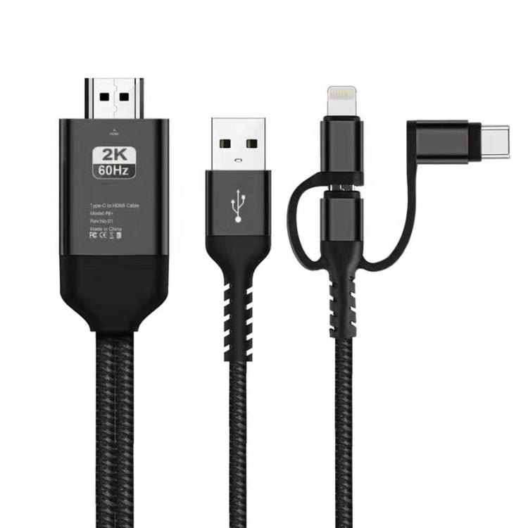 3合1 Micro USB + USB-C / Type-C + 8 Pin手機轉HDMI高清視頻線