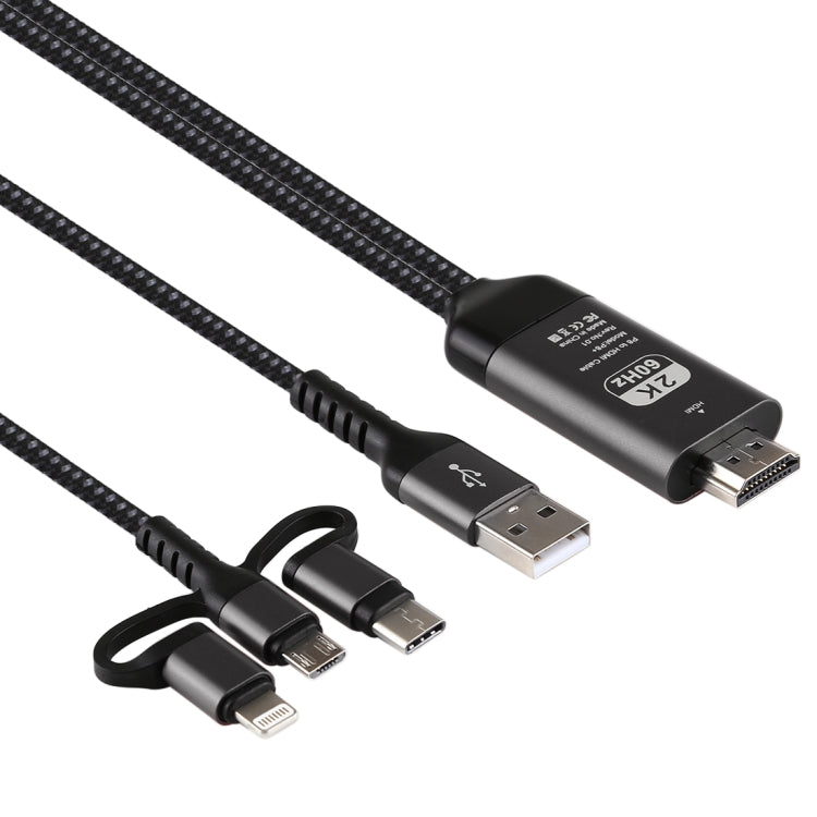 3合1 Micro USB + USB-C / Type-C + 8 Pin手機轉HDMI高清視頻線