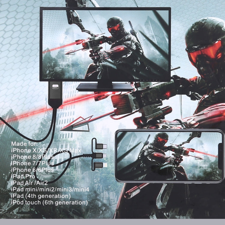 3合1 Micro USB + USB-C / Type-C + 8 Pin手機轉HDMI高清視頻線