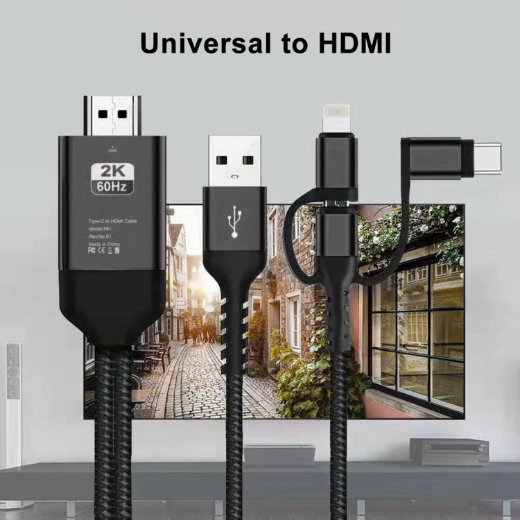 3合1 Micro USB + USB-C / Type-C + 8 Pin手機轉HDMI高清視頻線