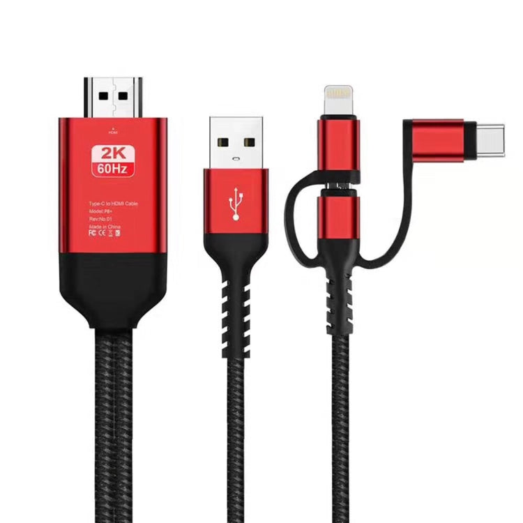 3合1 Micro USB + USB-C / Type-C + 8 Pin手機轉HDMI高清視頻線
