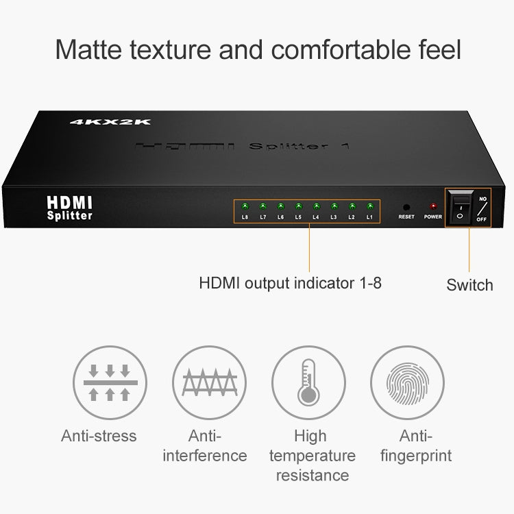 1 x 8 HDMI分配器分屏器，高清4K x 2K
