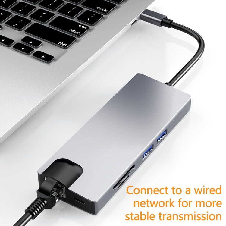 HW-TC12 Type-C 8合一多功能擴展塢 Hdmi / Vga Hub讀卡器+網卡