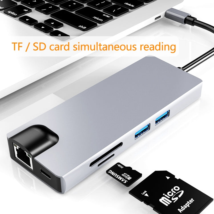 HW-TC12 Type-C 8合一多功能擴展塢 Hdmi / Vga Hub讀卡器+網卡