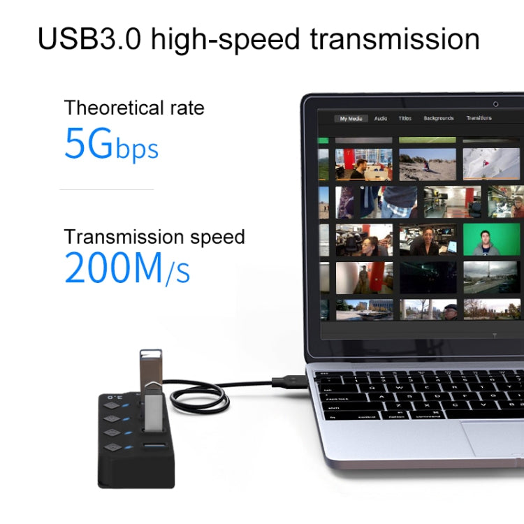 Onten 5301 USB 3.0公頭轉4個 USB 2.0母頭分線器帶獨立開關