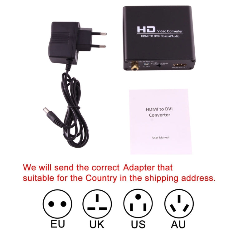NEWKENG X5 HDMI to DVI with Audio 3.5mm Coaxial Output Video Converter, EU Plug