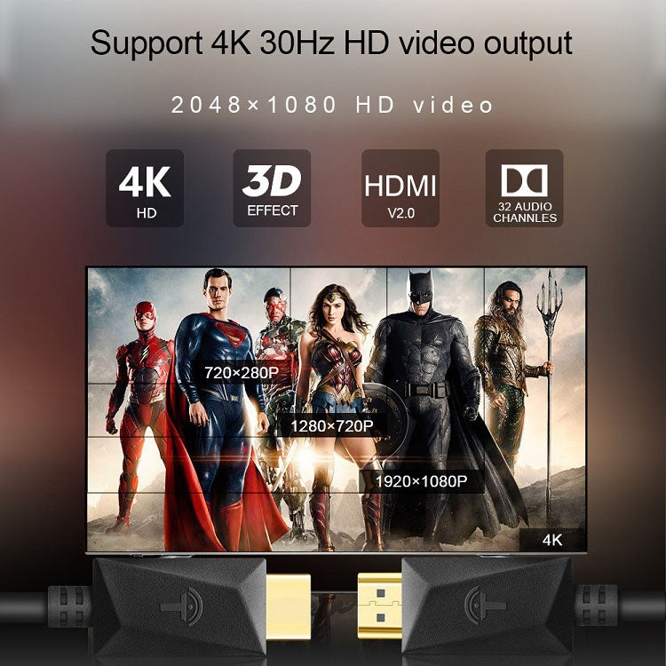 ROCKETEK HDMI01Y-2 HDMI 2.0 4K 30Hz 3D 高清鍍金接頭HDMI線適合所有HDMI設備，線長：2m