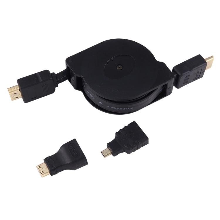 HDMI公頭轉HDMI公頭 可伸縮視頻線，帶Mini HDMI & Micro HDMI轉接頭適配器，線長：1米