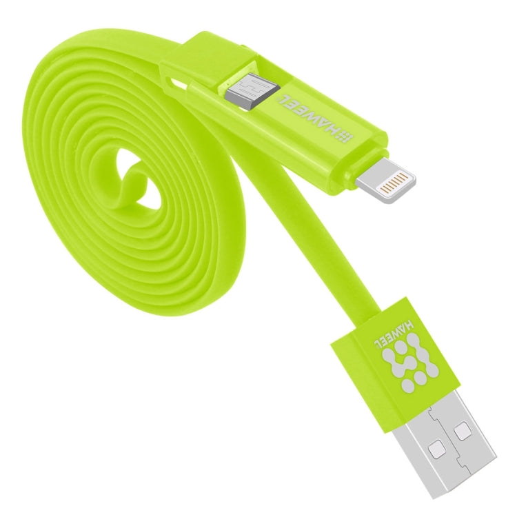 HAWEEL 2合1 Micro USB & 8 Pin 轉 USB 接口 扁平數據同步充電數據線，線長1米