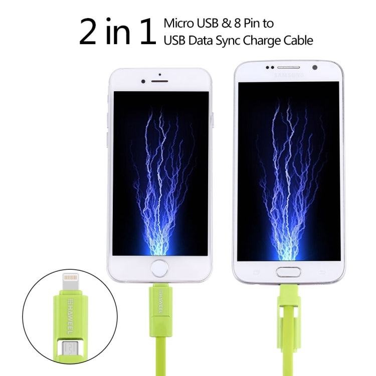 HAWEEL 2合1 Micro USB & 8 Pin 轉 USB 接口 扁平數據同步充電數據線，線長1米