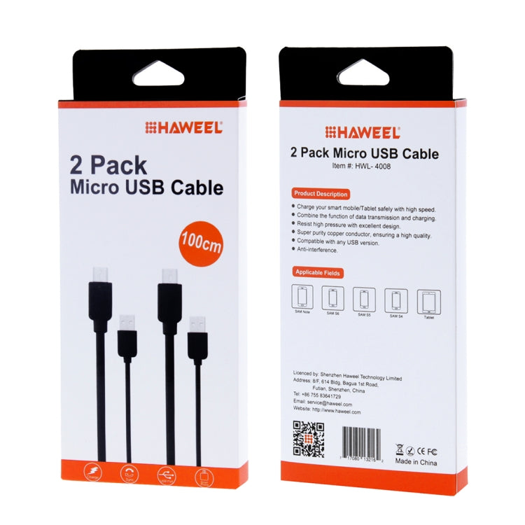 HAWEEL  Micro USB 轉 USB數據線，線長1米 兩根線 2 x HWL-1070B
