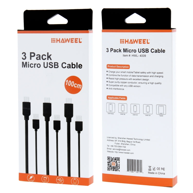 HAWEEL  Micro USB 轉 USB數據線，線長1米 3根線 3 x HWL-1070B