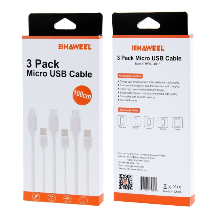 HAWEEL  Micro USB 轉 USB數據線，線長1米 3根線 3 x HWL-1070W