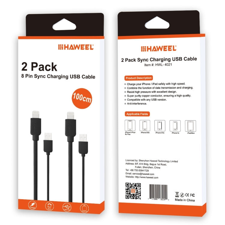 HAWEEL 便宜款 8pin 數據線套裝, 線長1米  兩根線 2 x HWL-1060B
