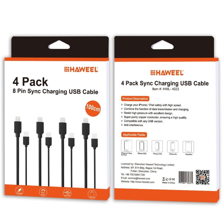HAWEEL 便宜款 8pin 數據線套裝, 線長1米  4根線 4 x HWL-1060B