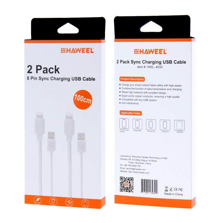 HAWEEL 便宜款 8pin 數據線套裝, 線長1米  兩根線 2 x HWL-1060W
