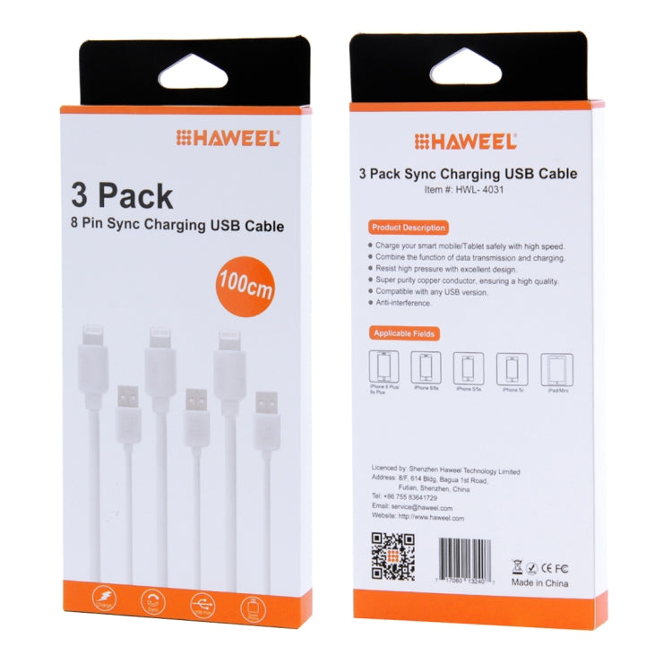HAWEEL 便宜款 8pin 數據線套裝, 線長1米  3根線 3 x HWL-1060W