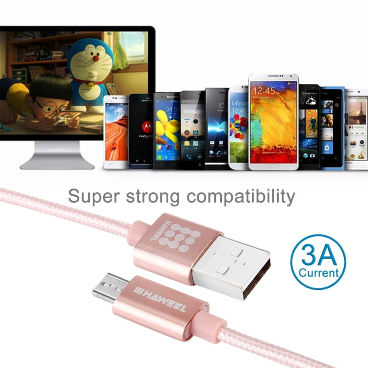 HAWEEL 編織線金屬頭3A Micro USB 充電數據線, 線長: 1米